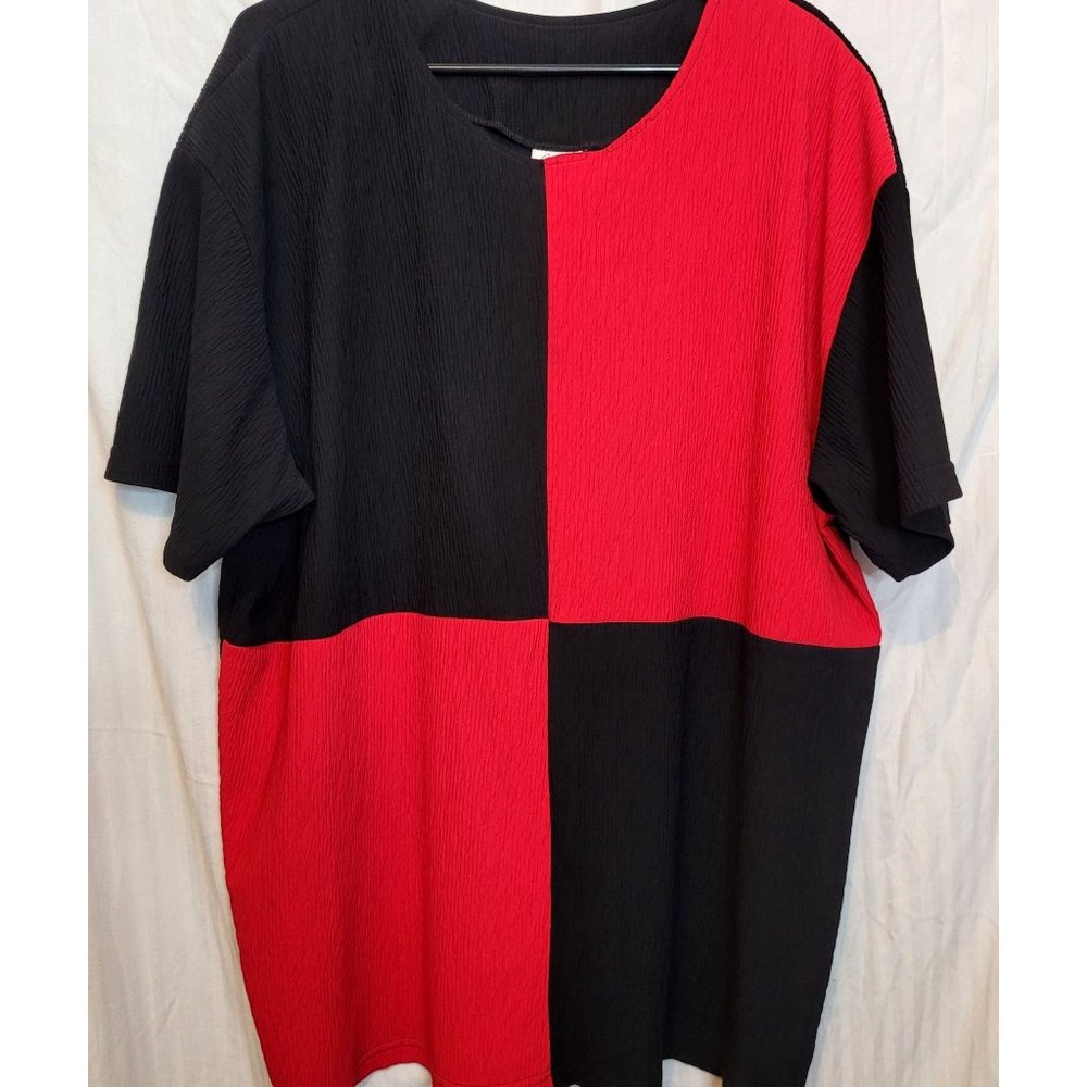 Vintage Color Block Pullover Blouse Womens Plus Size 3X Red Black Jaclyn Smith